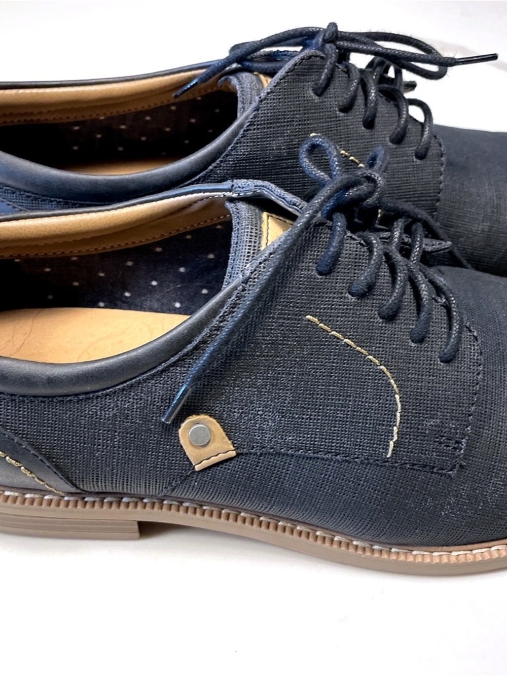 Rye Black Canvas Lace-Up Derbies with Tan Heel